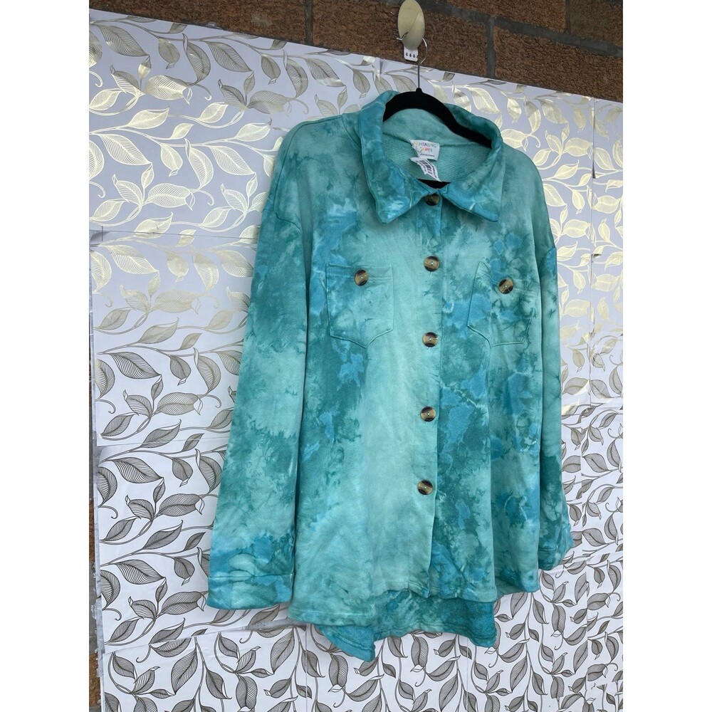 Fantastic Fawn Turquoise Tie Dye Oversized Shacket Mermaidcore Vibe Small - Picture 2 of 6